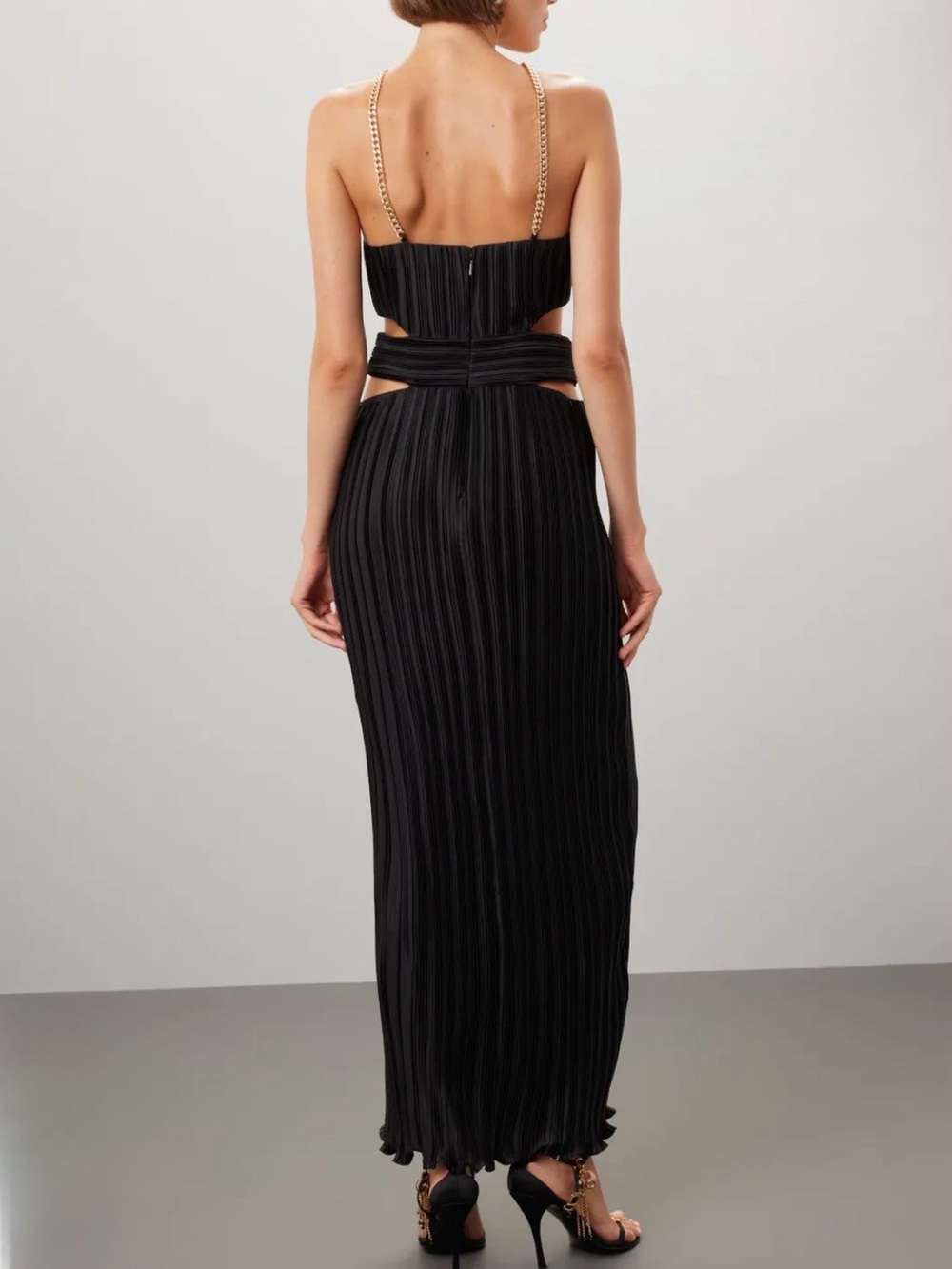 Aifos Juliana Halter Black Cut Out Plisse Gown - Picture 3 of 11